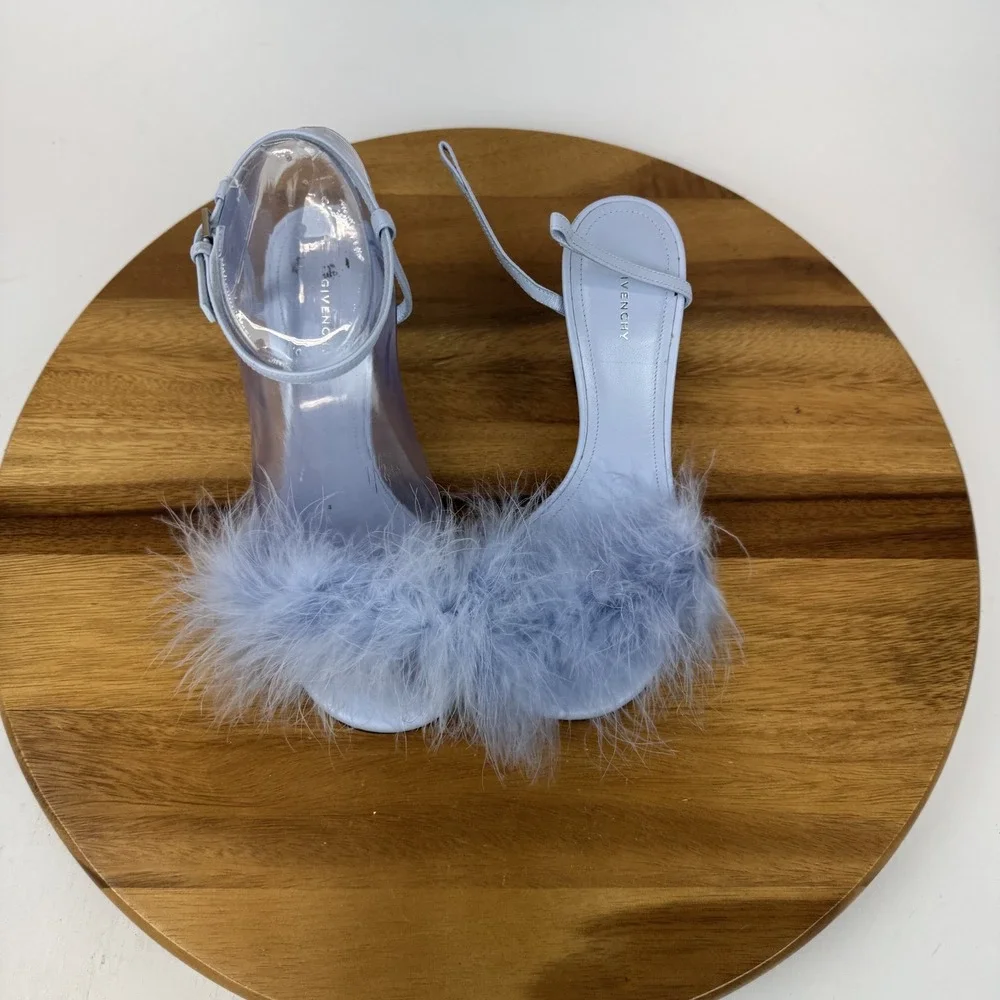 Womens Givenchy G Cube Blue Leather Feather Strappy Heeled Sandals‎ Size 35 GUC - Picture 4 of 9